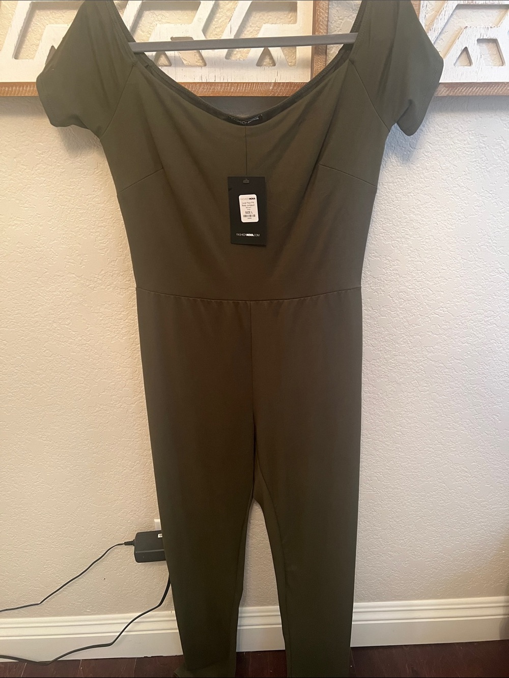 Fashion Nova Olive Off-Shoulder Jumpsuit